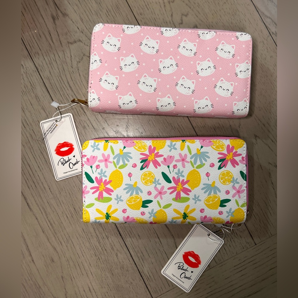 Pink and Yellow Cat and Floral Wallet Set
Two for $30